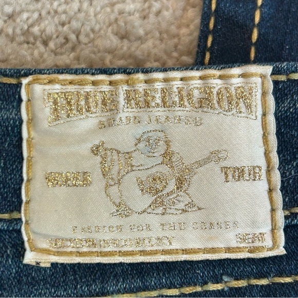 TRUE Religion gold Crystal rhinestone blue wash bootcut denim jeans Sz 29 - Picture 8 of 16